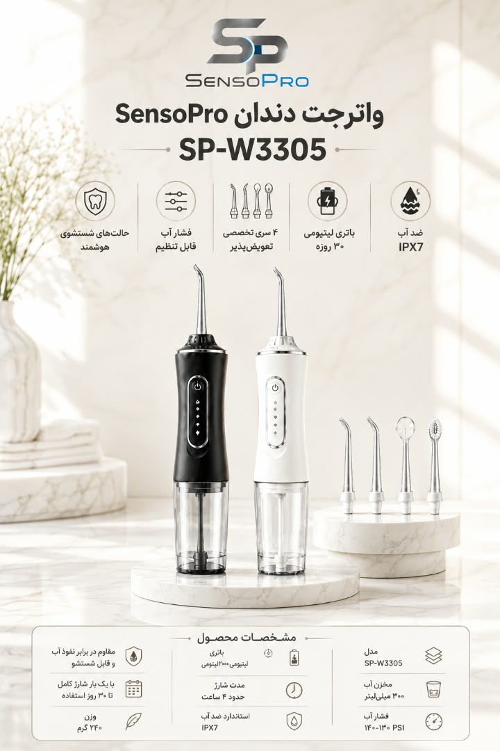 واتر جت دندان مدل SP-W3305 برند سنسو پرو Sensopro 1 واتر جت دندان مدل SP-W3305 برند سنسو پرو Sensopro